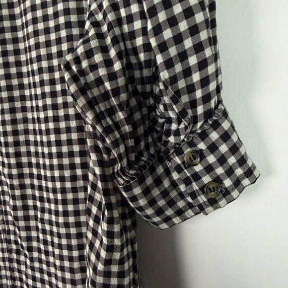GANNI Gingham Crepe Mini Dress Mock Neck Black White EU Size 38 US Size 6 EUC - Picture 13 of 14